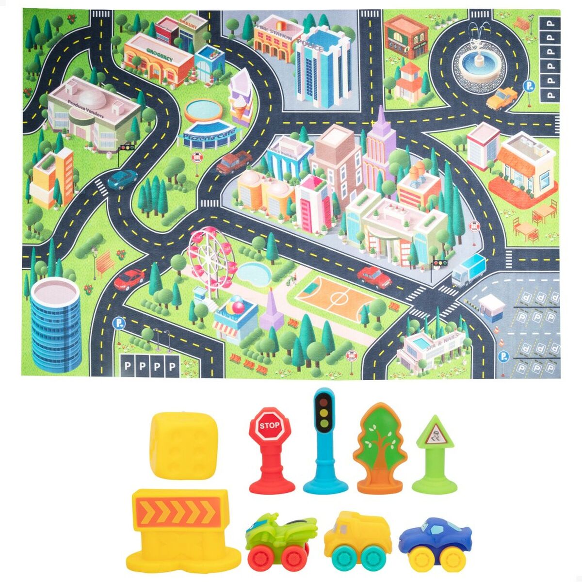 Leikkimatto Colorbaby City, muovi 144x99cm ja autoja-6