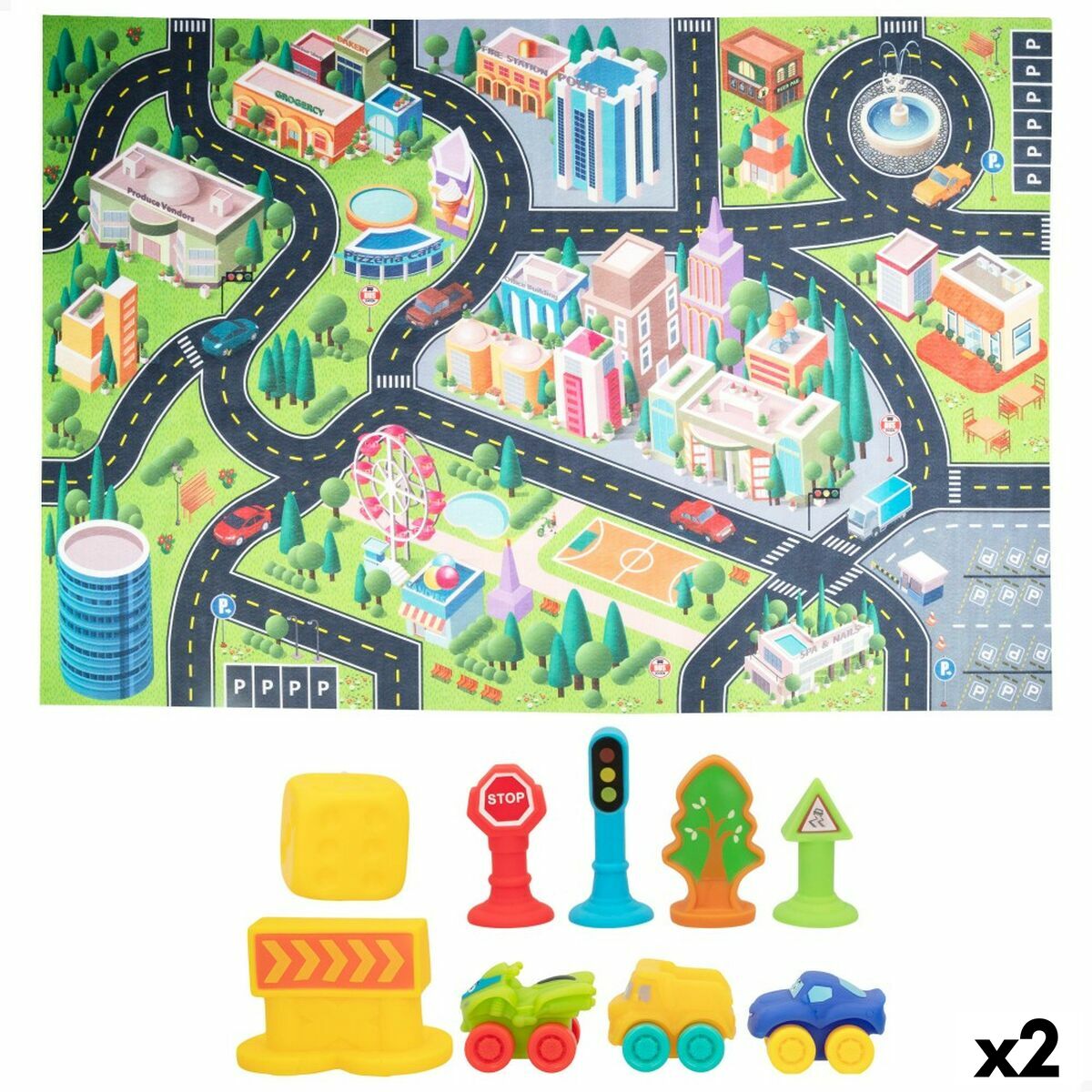 Leikkimatto Colorbaby City, muovi 144x99cm ja autoja-0