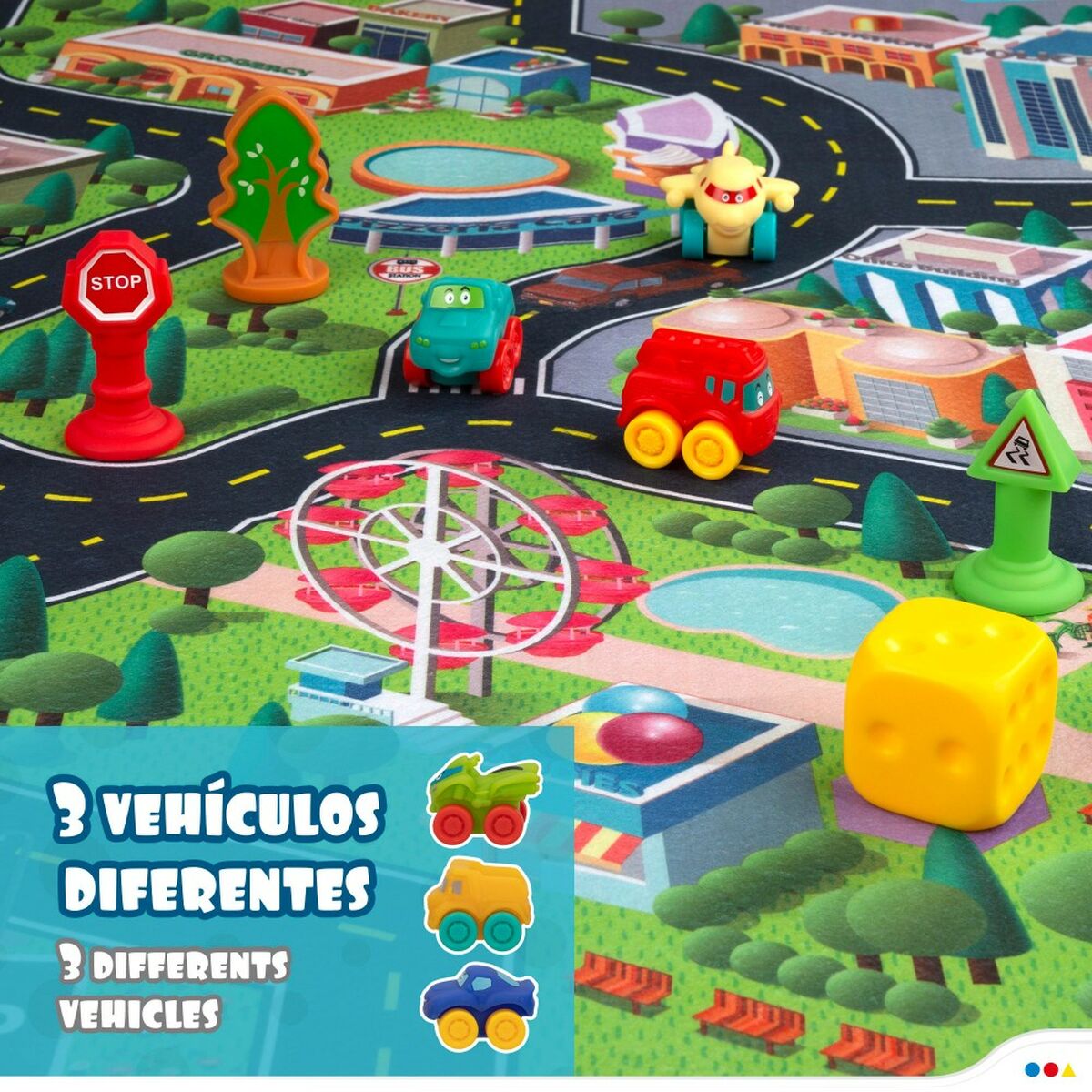 Leikkimatto Colorbaby City, muovi 144x99cm ja autoja-3