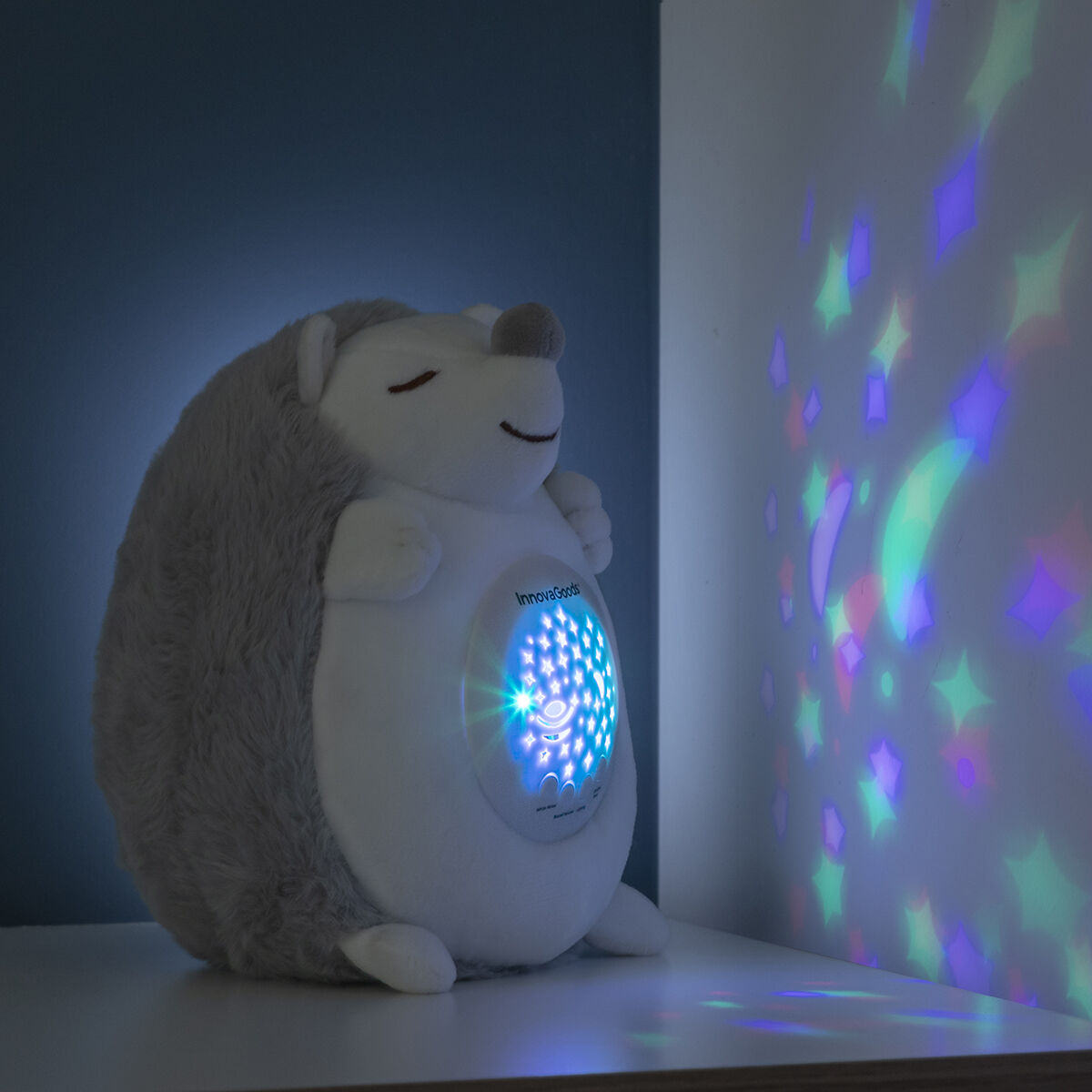 Siilipehmolelu, valkoisella kohinalla ja yövaloprojektorilla, Spikey InnovaGoods-7