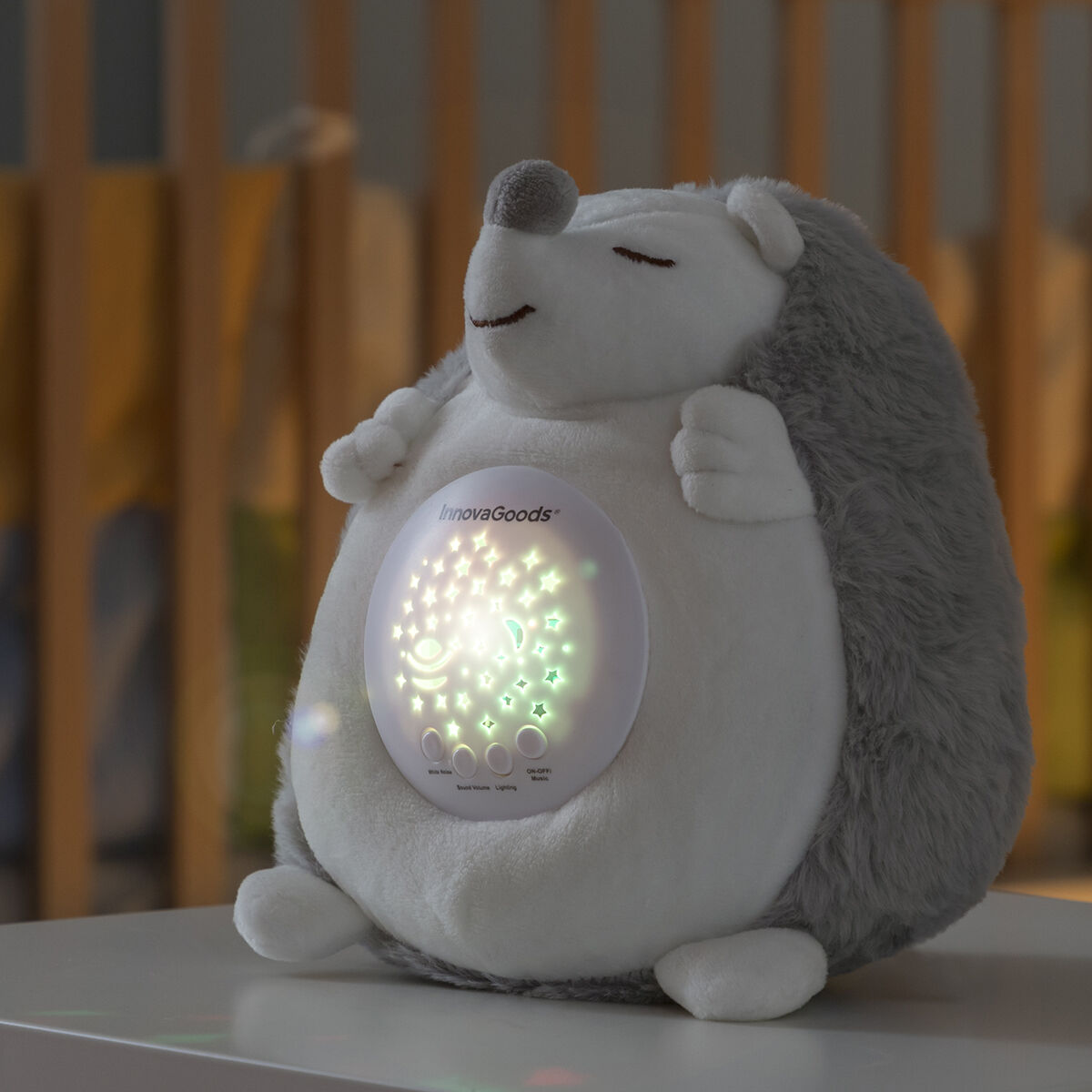 Siilipehmolelu, valkoisella kohinalla ja yövaloprojektorilla, Spikey InnovaGoods-6