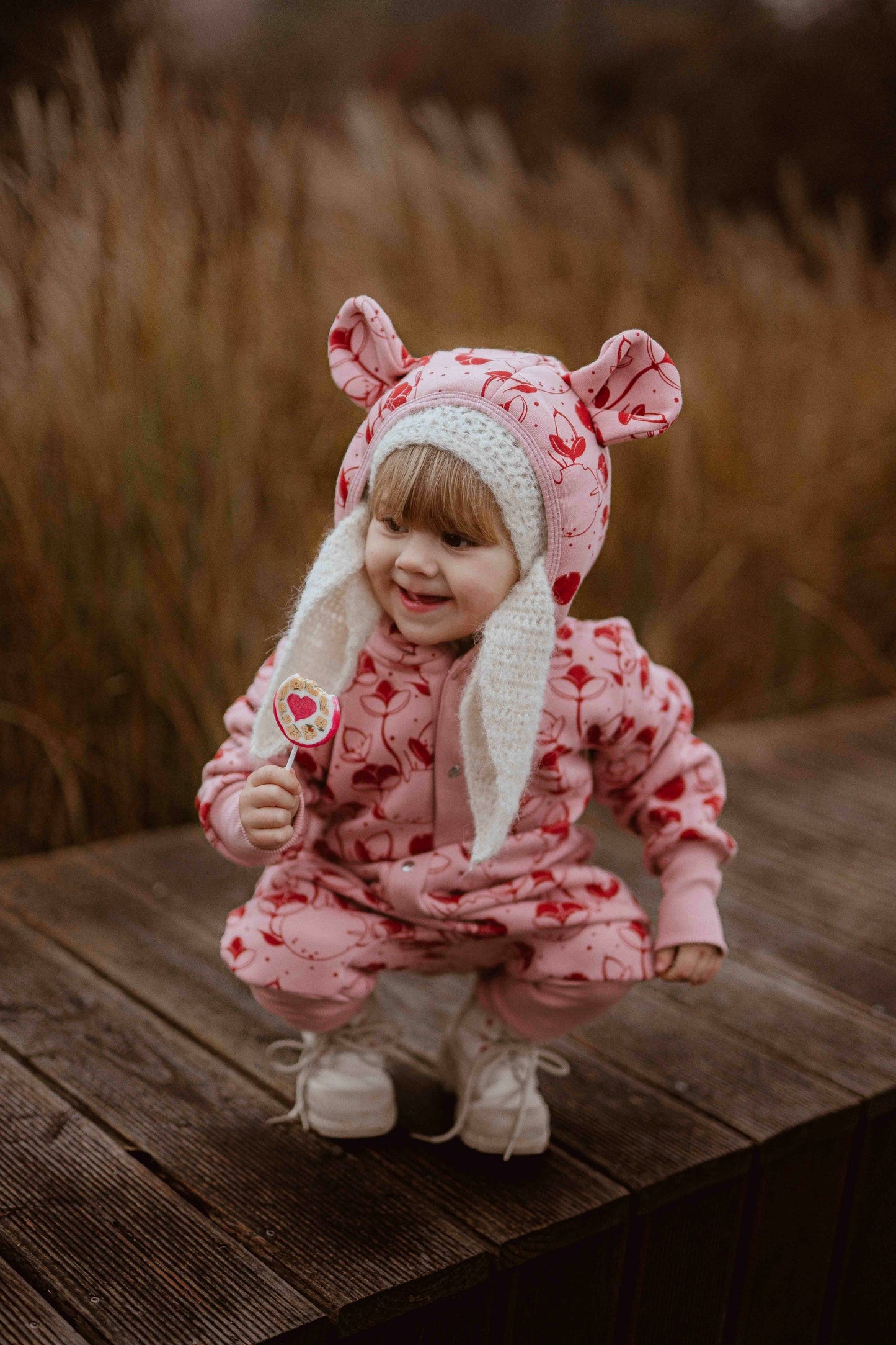 Baby Jumpsuit with Hood - Lilies on Pink