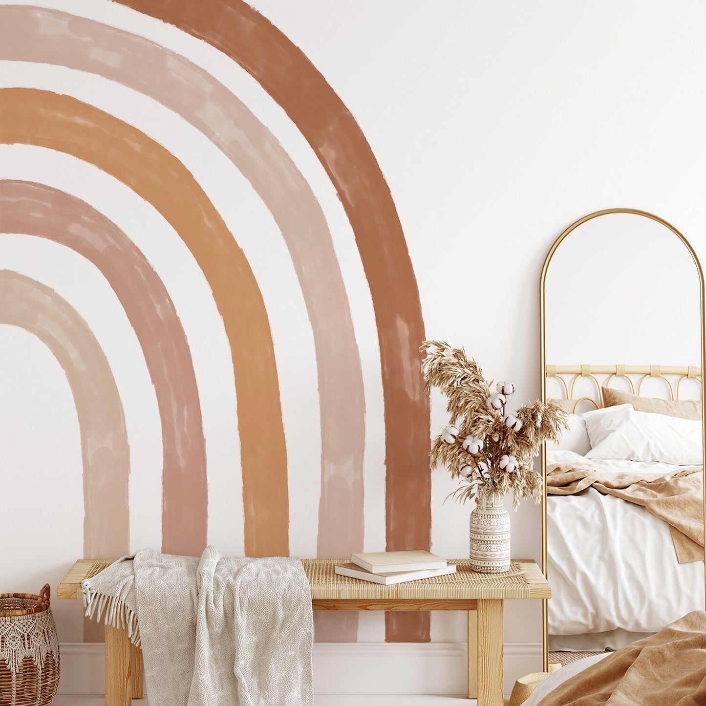 Lastenhuoneen seinätarra, boho tyylinen sateenkaari-1