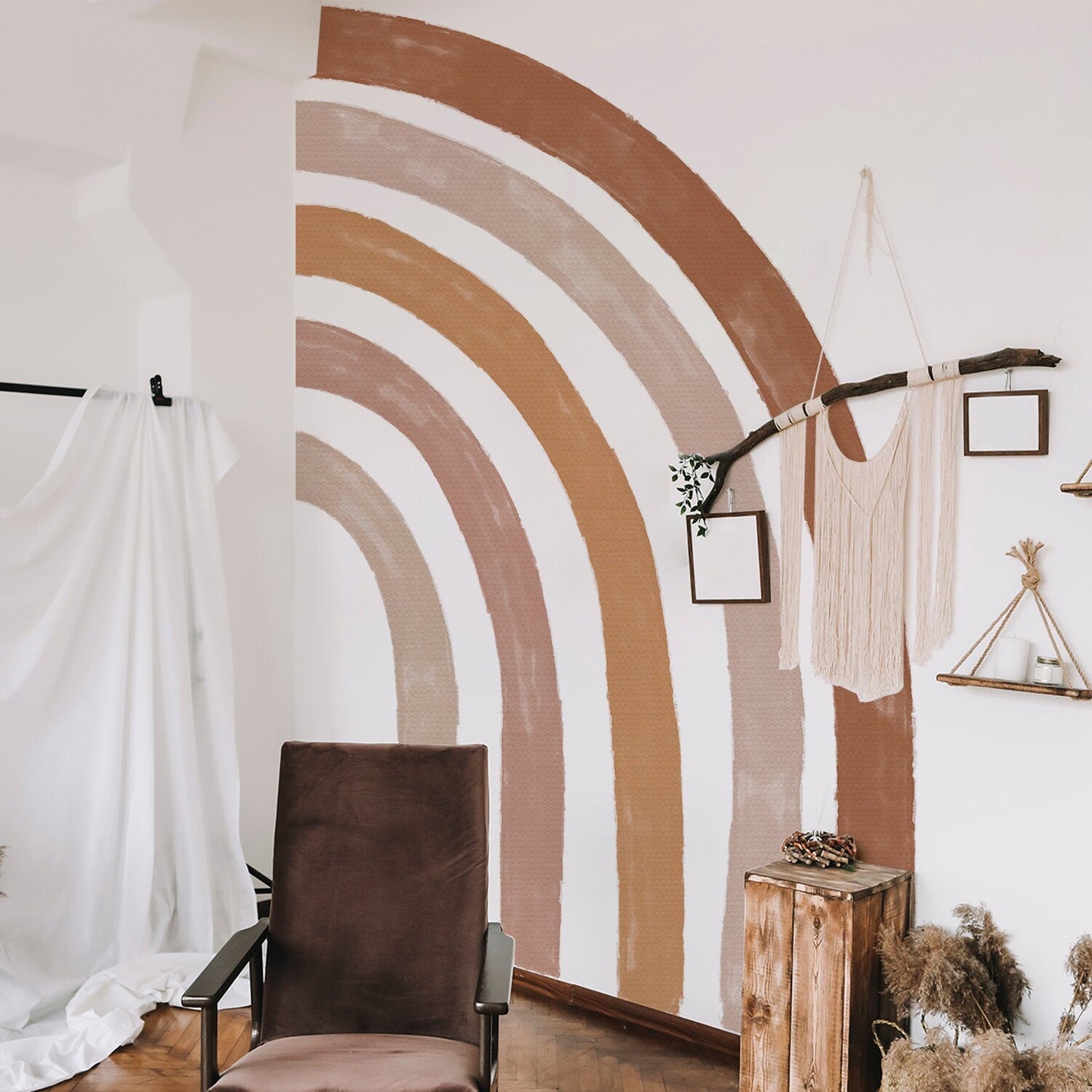 Lastenhuoneen seinätarra, boho tyylinen sateenkaari-3