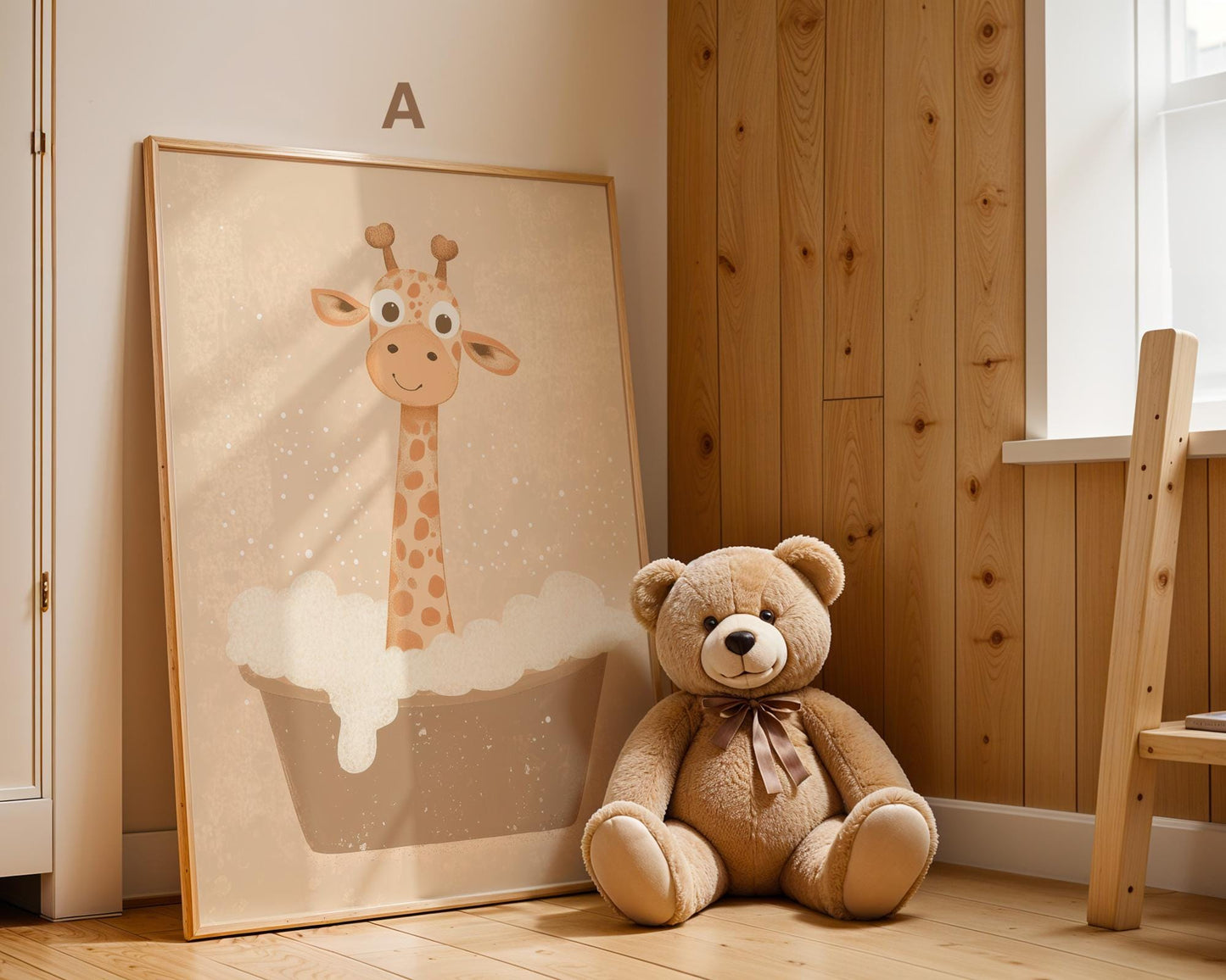Boho Babyzimmer Poster · Giraffe, Löwe, Bär, Biene, Schwein, Schaf · Niedliche Tier Wandkunst · Skandi Stil ·Pastell· Deko Print ohne Rahmen-2