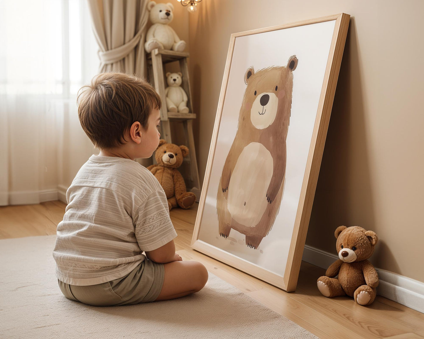 Boho Babyzimmer Poster · Giraffe, Löwe, Bär, Biene, Schwein, Schaf · Niedliche Tier Wandkunst · Skandi Stil ·Pastell· Deko Print ohne Rahmen-1