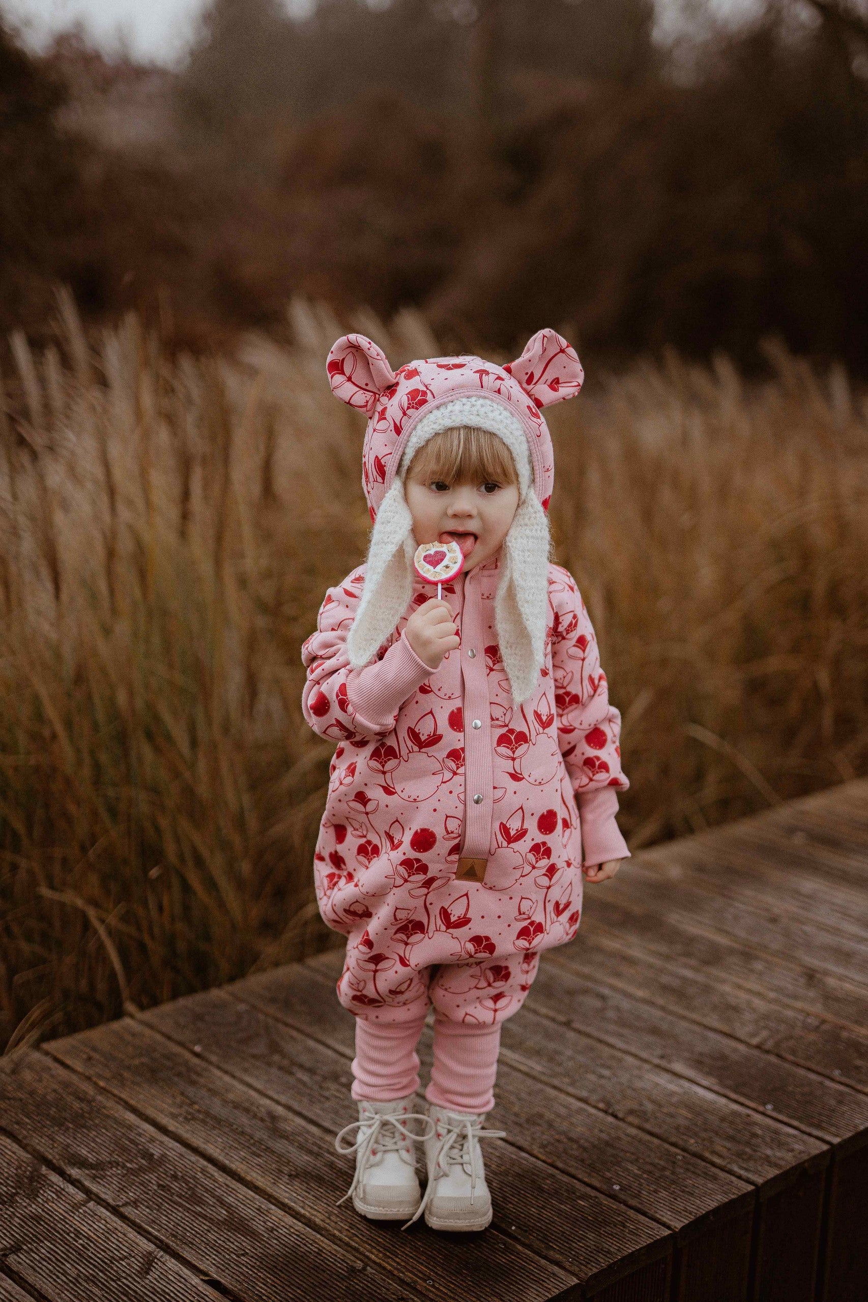 Baby Jumpsuit with Hood - Lilies on Pink