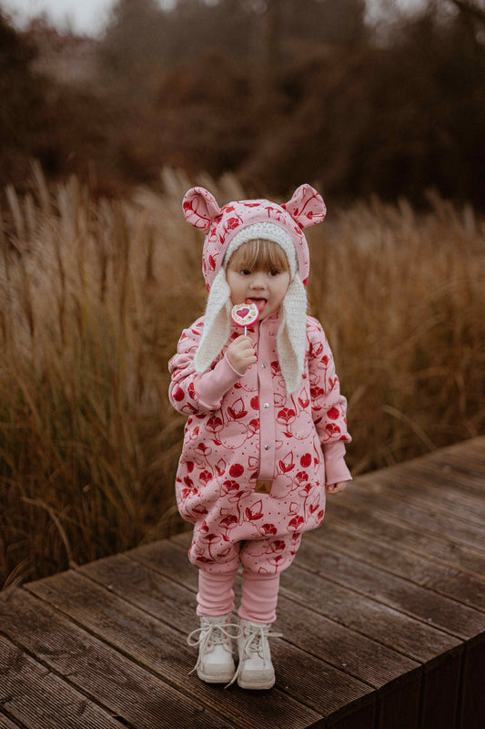 Baby Jumpsuit with Hood - Lilies on Pink
