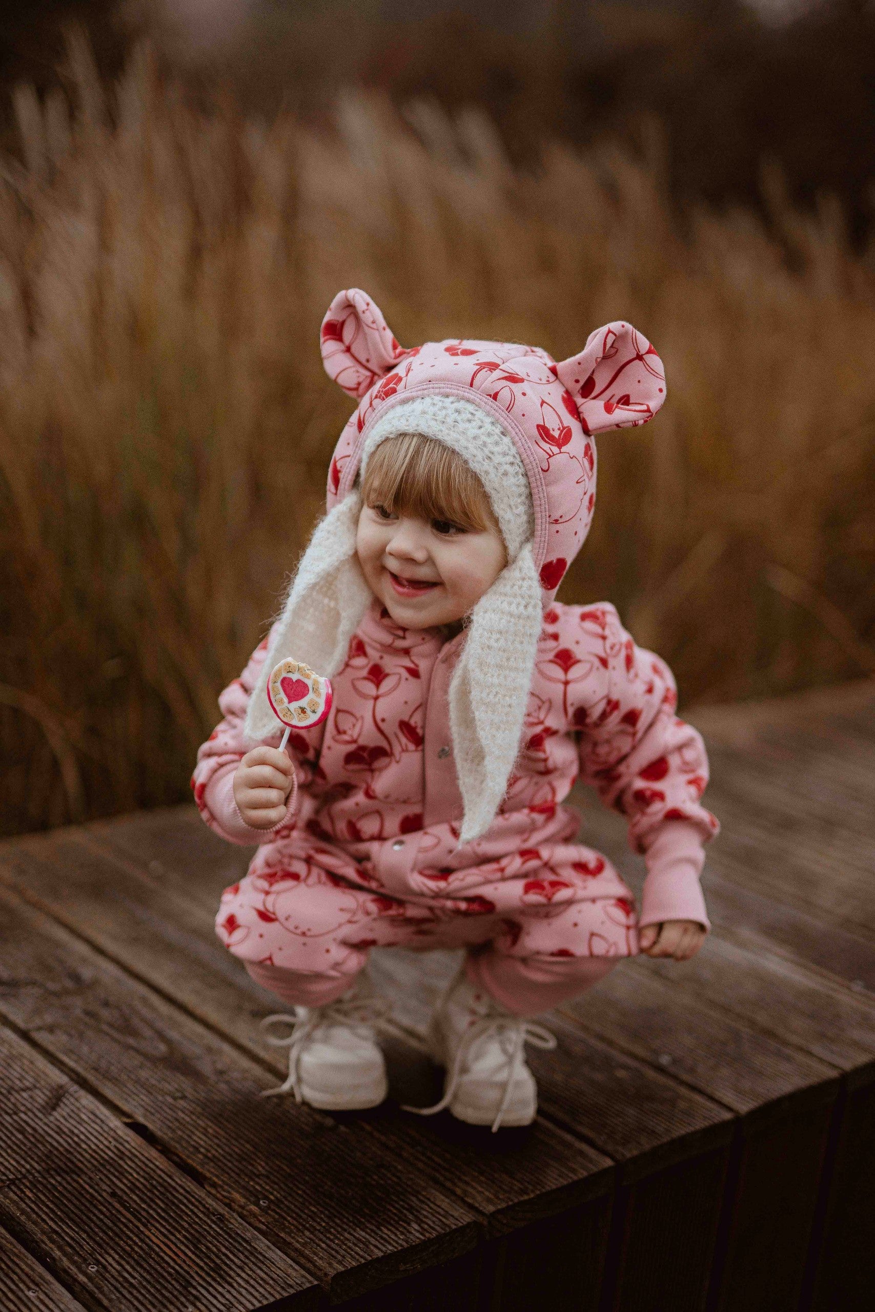 Baby Jumpsuit with Hood - Lilies on Pink