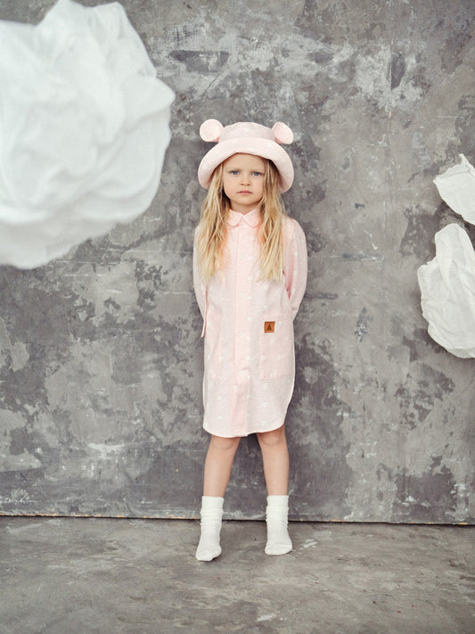 Kids Hat with Ears - Waves on Pink
